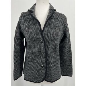 Talbots Sweater Blazer Woman's Sz LP  Merino Wool Knit Black‎ & White 3 Button